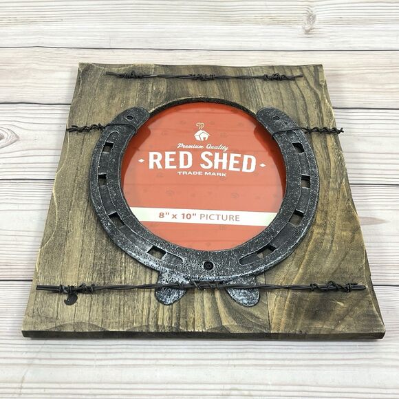 RED SHED Horseshoe Picture Frame 8x10” Wood Barbed Wire Rustic Country Western - Picture 8 of 13